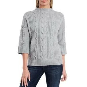 Vince Camuto Elbow Sleeve Cable Stitch Sweater Light Heather Grey Medium NEW